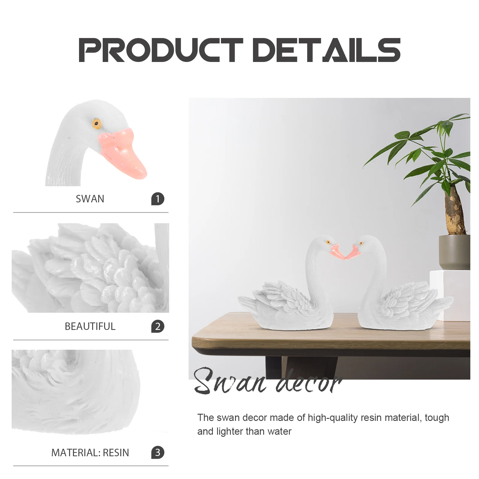 

2pcs White Figurines Resin Swan Miniature Animal Ornaments For Home Garden Decor Simulation Swan Decorations Outdoor Indoor