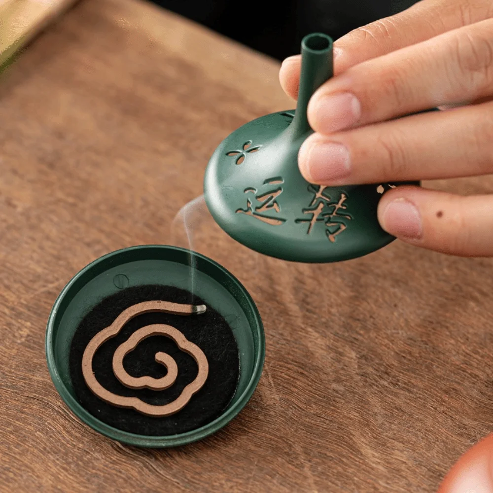 Chinese-style Retro Conical Gyroscope Incense Burner Openwork Calligraphy Vertical Incense Holder with Pad Zinc Alloy Censer