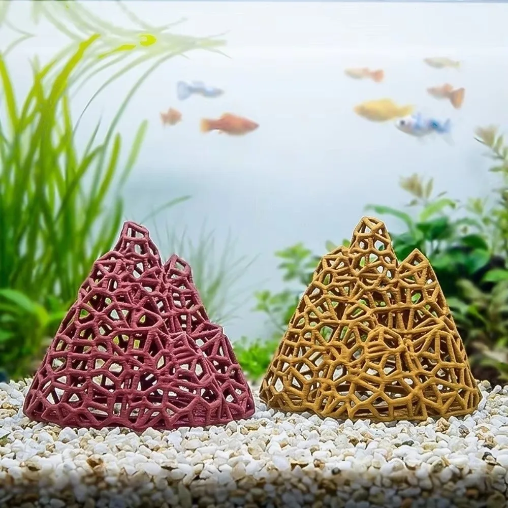 Hollow Fish Tank Hideout 3D Printed Mountain Shape Fish Shrimp Breeding Cave Aquarium Landscaping Printed Lattice Structure