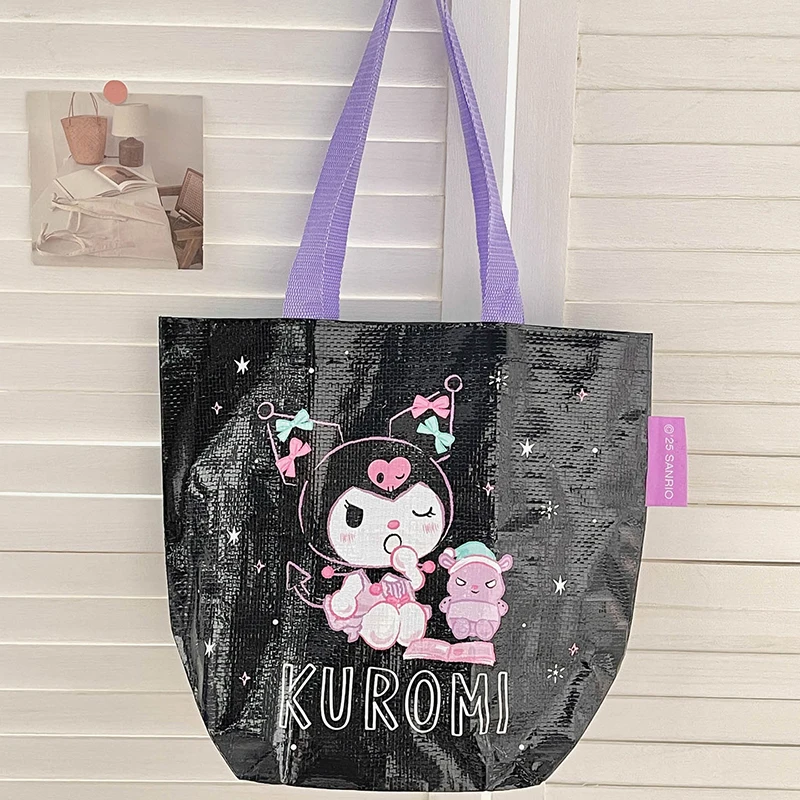 Sanrio hello kitty sacola de compras dobrável minha melodia kuromi cinnamoroll bolsa de ombro sacola ecológica reutilizável