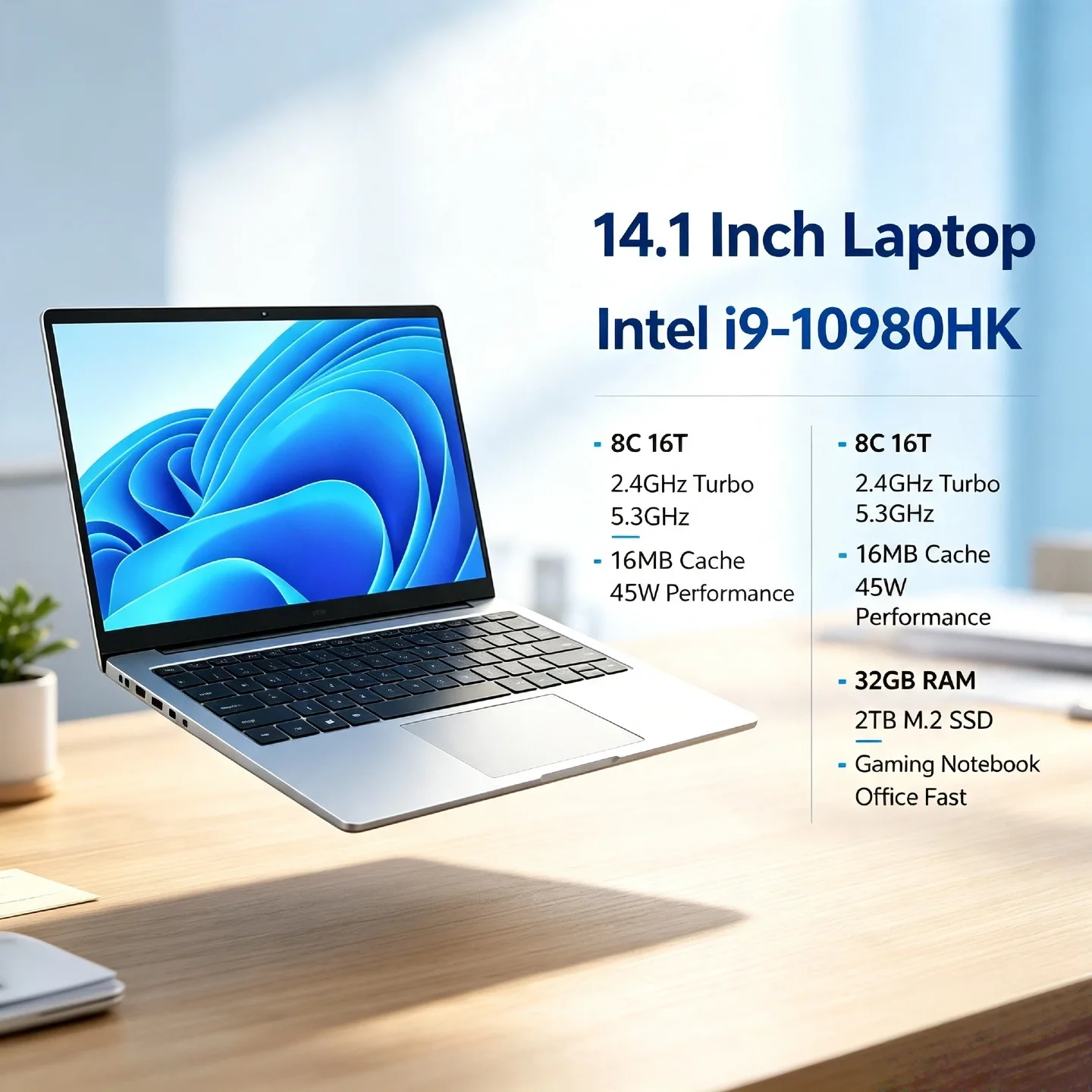 Core i9 10980HK Intel 14.1 Inch Pro Laptop 8C 16T 2.4 5.3GHz 16MB 45W 32GB RAM 2TB M.2 SSD Fast Gaming Notebook Office New