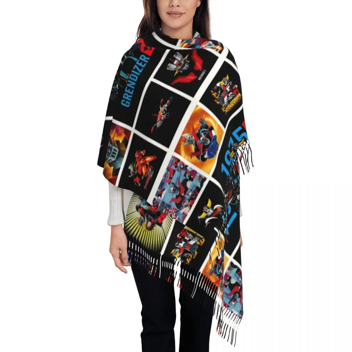 

Goldorak Grendizer Goldrake UFO Robot Scarf Wrap Long Winter Warm Tassel Shawl Unisex Anime Manga Mechanical Warrior Scarves