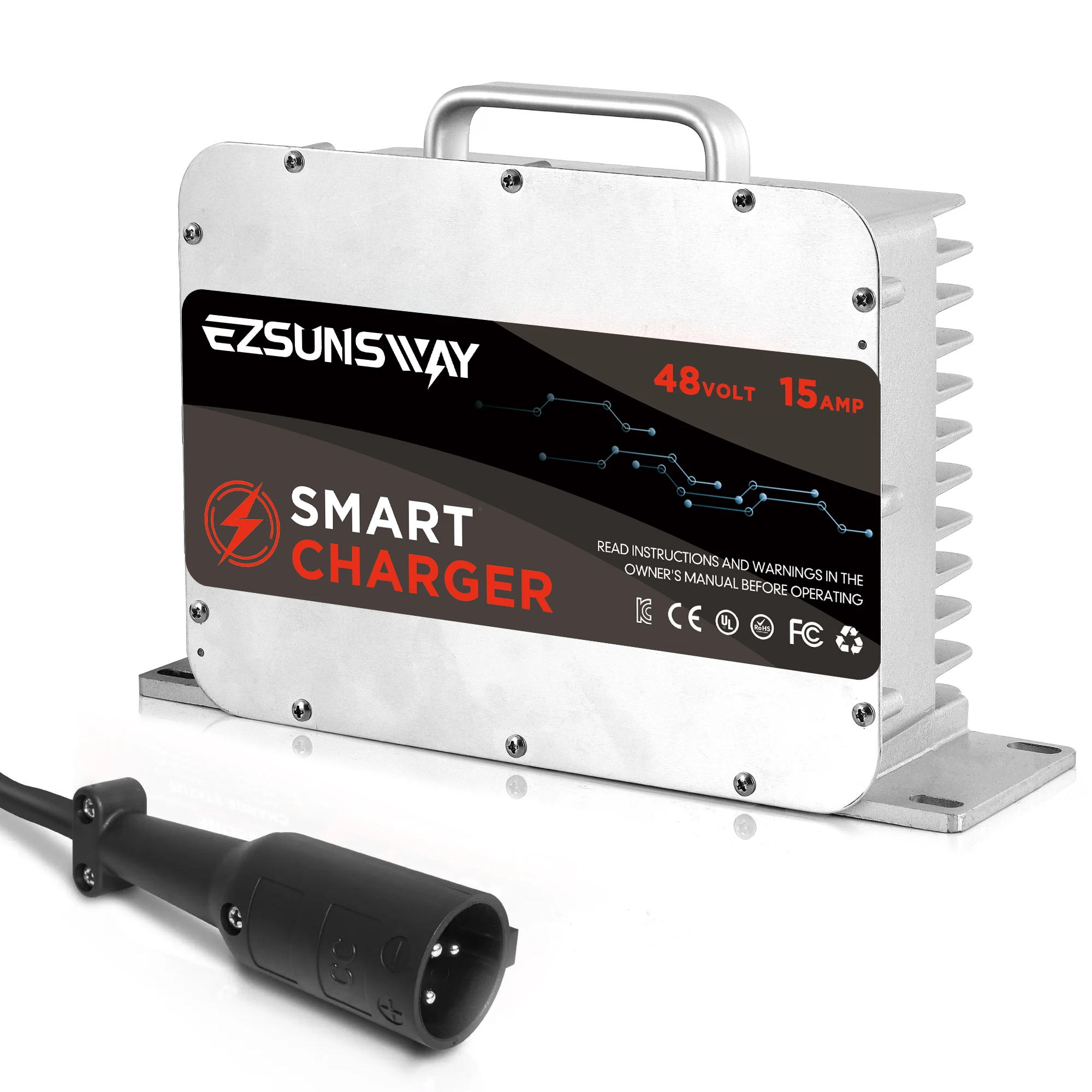 شاحن بطارية عربة جولف 48 فولت 15 أمبير مع قابس دائري 3 دبابيس لبطارية حمض الرصاص Club Car DS Precedent 1995-UP