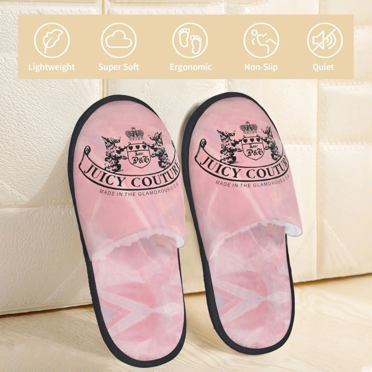 Home Cotton Slippers Juicys Pink Y2K JC Accessories Household Fur Slides Slippers Living Room Coutures Cozy Non-slip Slides