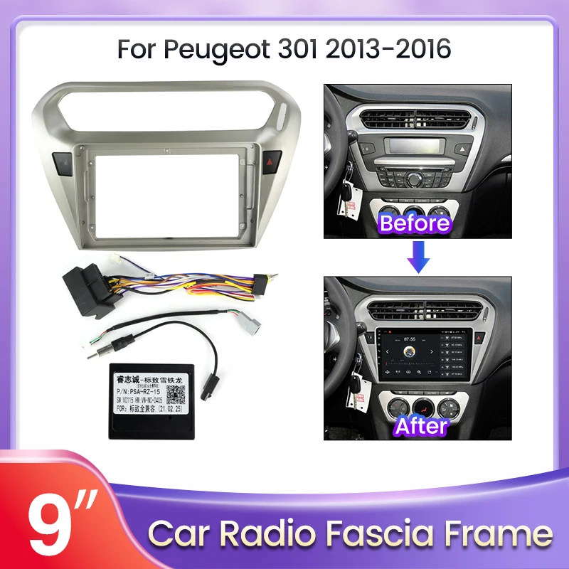 

Double 2 Din Car Radio Frame for Peugeot 301 2013 2014 2015 2016 Fascia Dash Kit DVD Radio Panel Stereo Cover