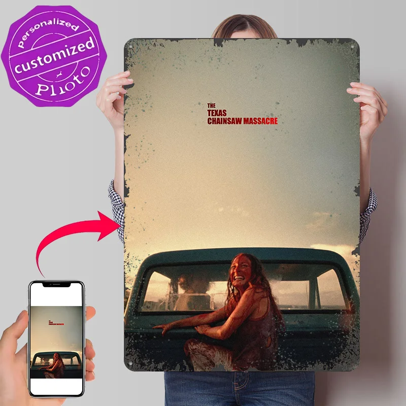 Texas Chainsaw Massacre 3D Printed Texture Poster Personalized Wall Art Retro Metal Tin Signs for Desk Decor Room Man Cave Home