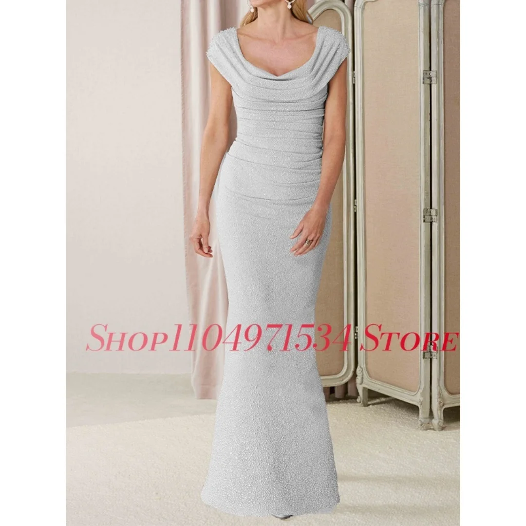 Personalizado requintado lantejoulas sereia vestido de noite de alta qualidade mangas curtas com decote em v vestidos de ocasião especial feitos sob encomenda