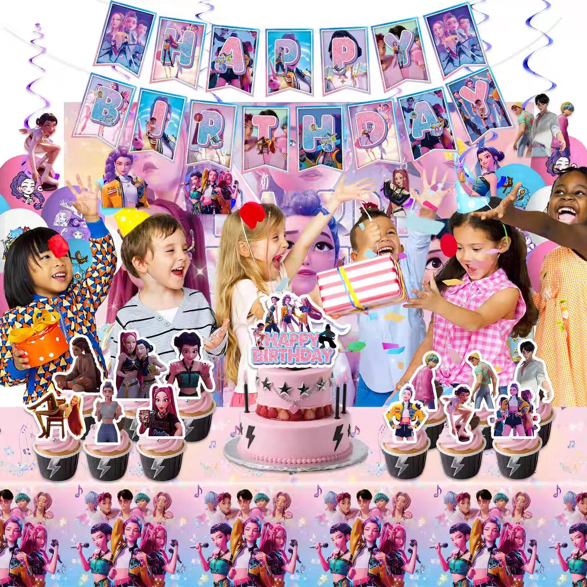 KPop Demon Hunters Party Supplies Birthday Kids Tableware Set Paper Plate Cup Numbers Balloon Baby Shower Decorations Gift Bag
