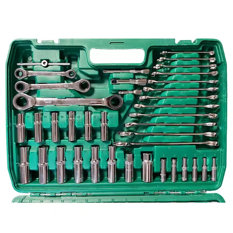 

216-Piece Green Box Combination Hand Tools Set 24 Teeth Ratchet Wrench Sockets Case Bag Packaging Automotive Wrench Set