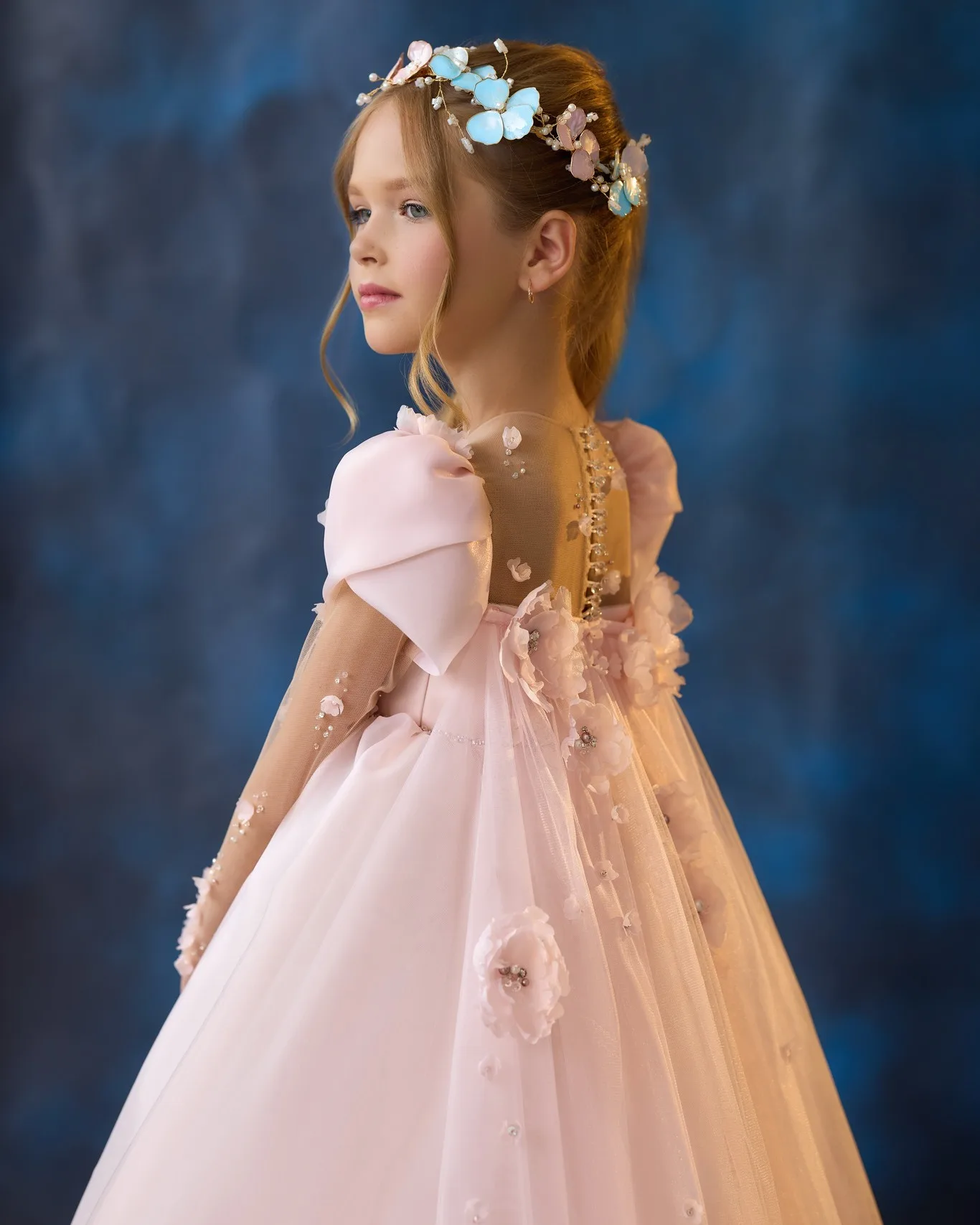 Pink Flower Girl Dresses Little Girl's Birthday Party Gowns Customized Beaded Long Sleeve Baby Kids First Communion Dresses