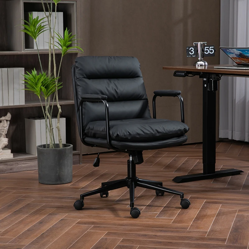 

Office Chair,Mid Back Home Office Desk Task Chair with Wheels and Arms Ergonomic PU Leather Computer Rolling Swivel Chair with P