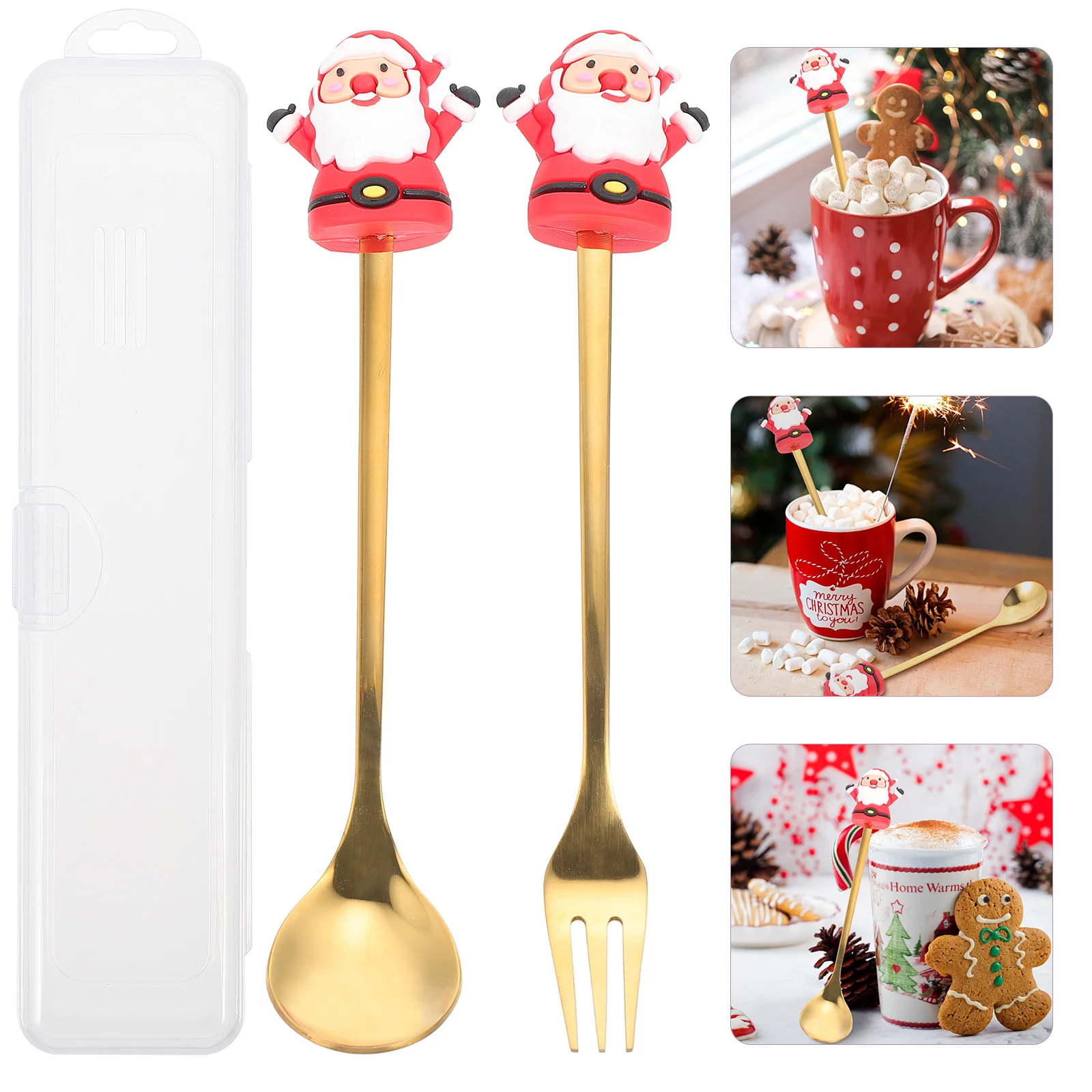 

1Set Sweet Fork Spoon Set Metal Christmas Dinnerware Stylish Stainless Steel Flatware for Restaurant Banquet Hotel Use
