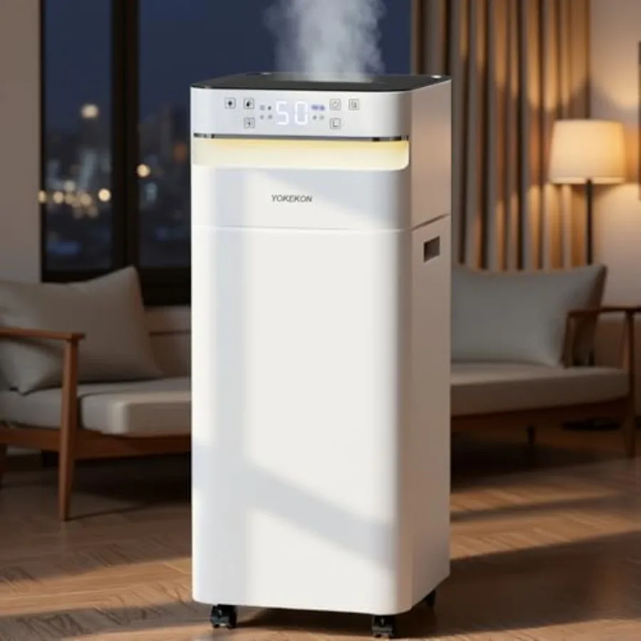 Large Room Humidifier For Home Bedroom, White Plastic, White, 5.8Gal/22L Capacity With Flame And Night Light