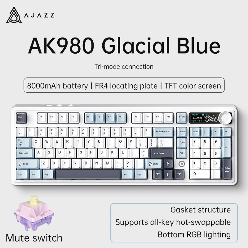 AJAZZ AK980 Mechanical Keyboard Triple-mode 98 with columns gaming keyboard light sound axis body