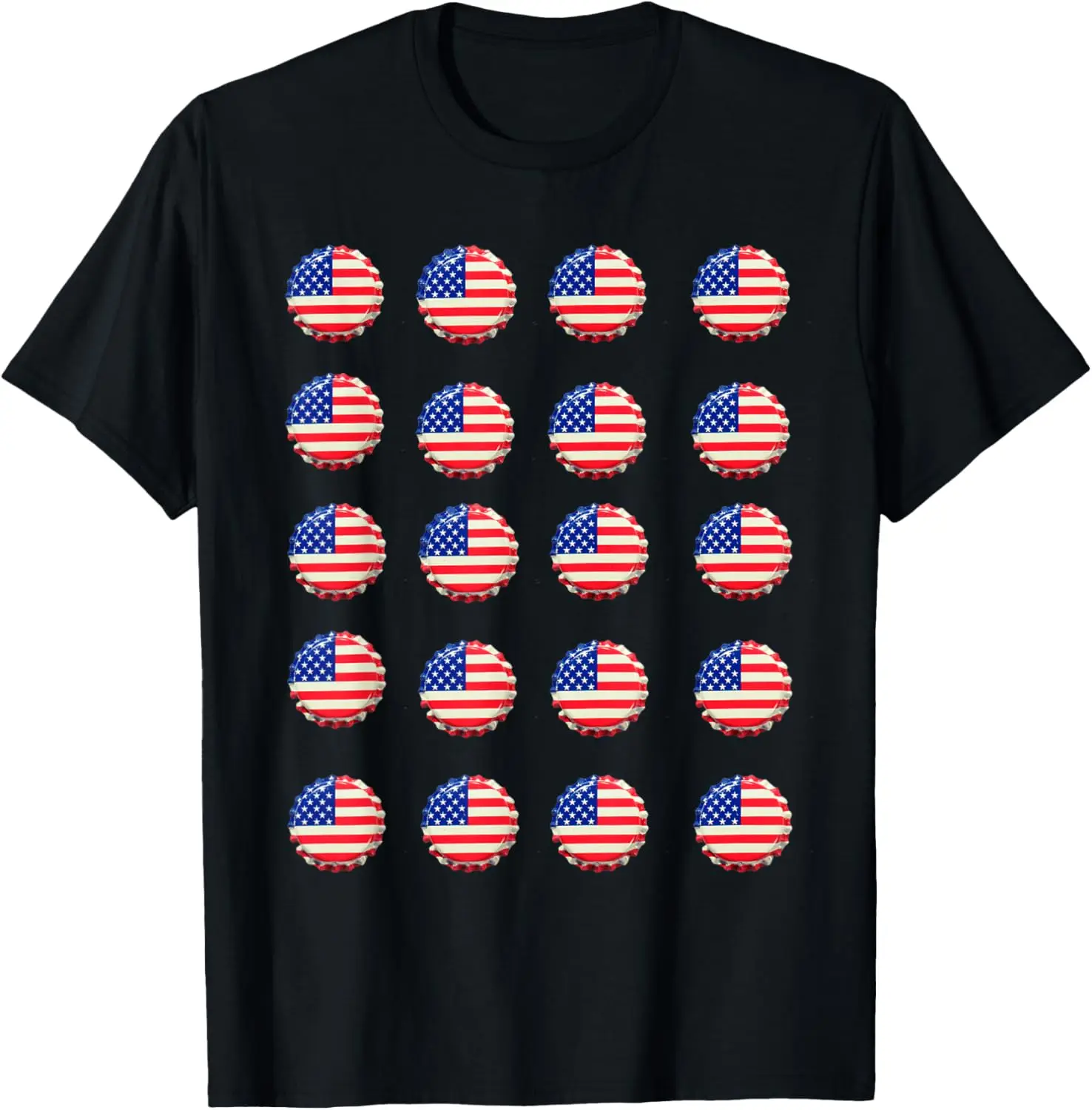 

Beer Caps American US Flag Patriotic 4th July Funny Drinking T-Shirt