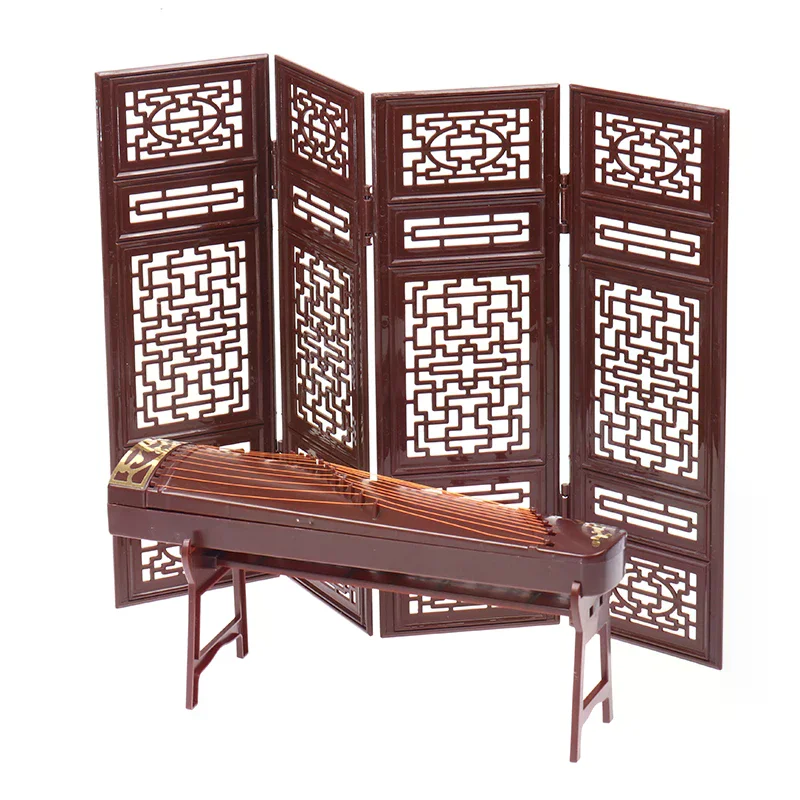 Dollhouse Miniature Folding Screen Flute Lute Guzheng Fan Life Scene Ornament
