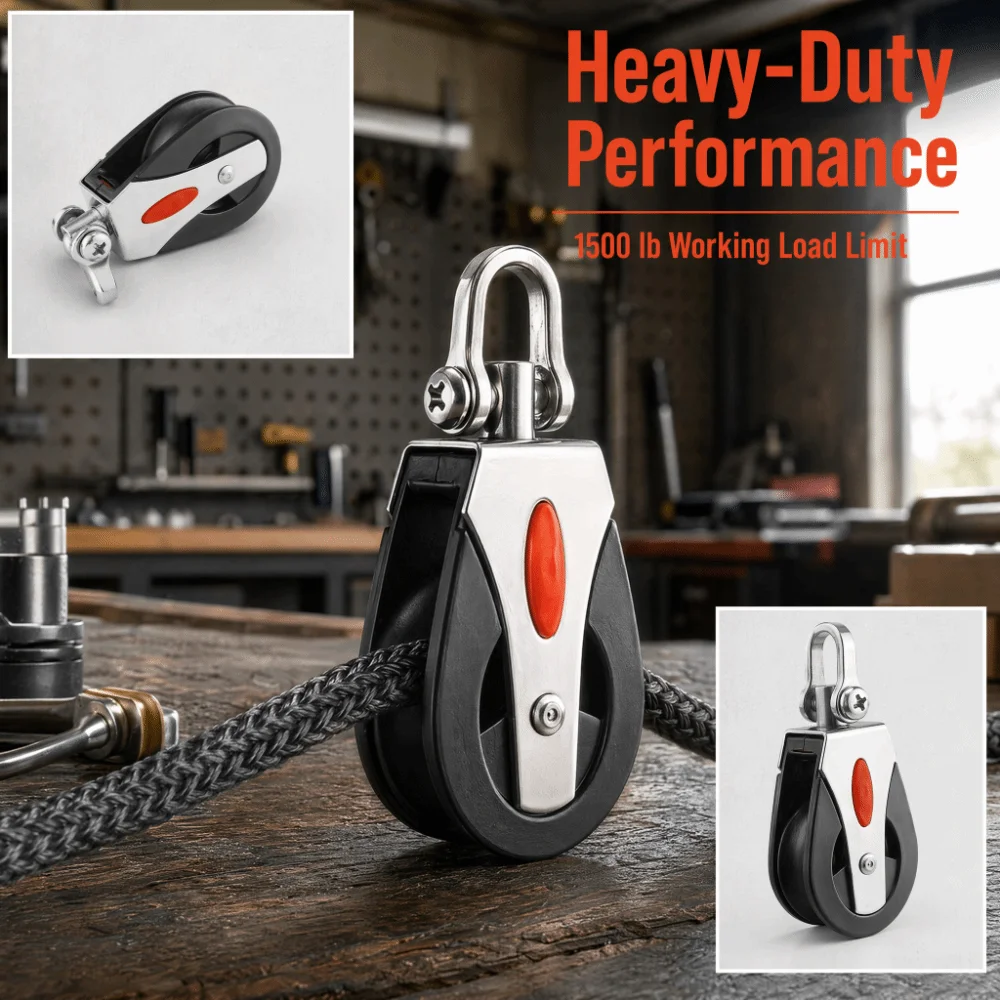 Professional Quiet&Smooth Pulley Block Heavy Duty Universal Swivel Pulley Stainless Steel Lifting Pulley Kayak