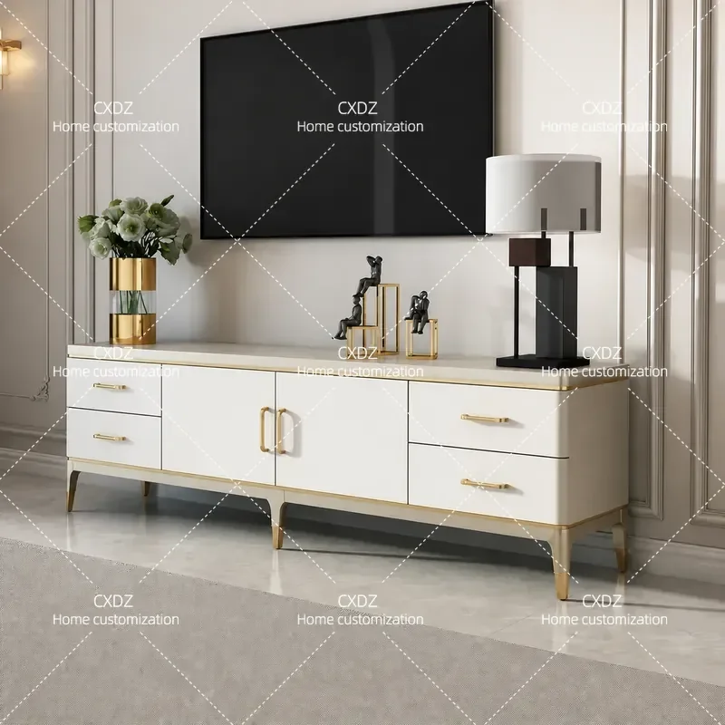 Modern Simple Coffee Table and TV Cabinet Combo Solid Wood Floor Standing Wall Mounted Storage Unit for Small Apartment