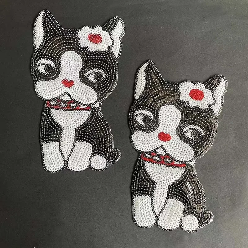 11*9CM/Cute Dog Sequin Applique Iron On Patches Bulk,Fabric Embroidery Clothes Stickers Patch Thermocollant For Clothing,t shirt