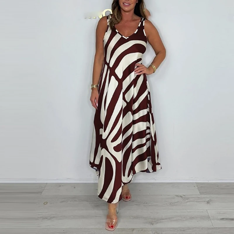 

Fashion Lady V-Neck Office Pullover Dress Women 2025 Graphic Loose Draped Long Dress Elegant Sleeveless Pleat Party Dress Mujer