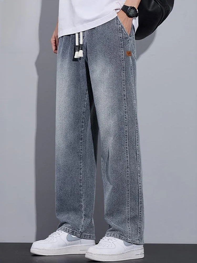 

Модные мужские джинсы весна 2026: свободные прямые брюки из смесового хлопка и полиэстера для повседневной носки, молодежные, стильные