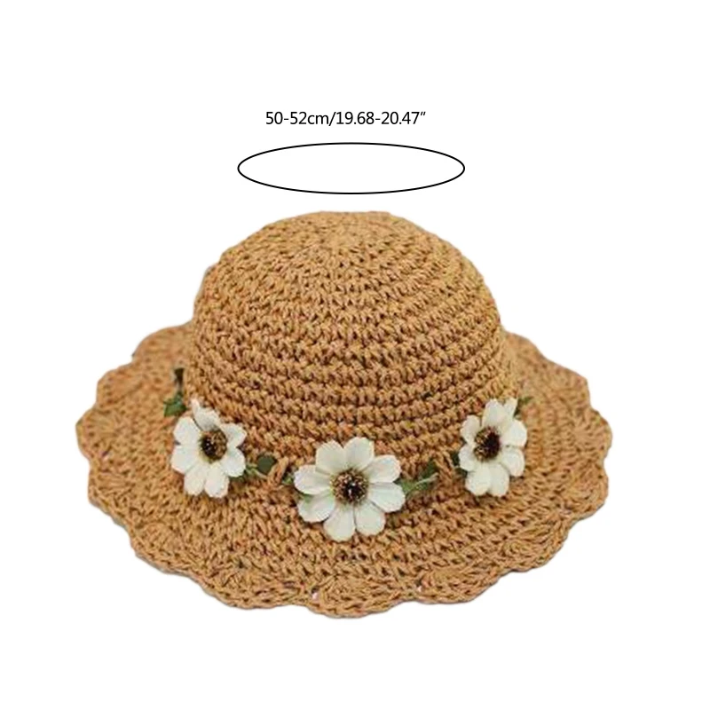 All-match Summer for Sun Hat Children Flower Crochet Straw Hat Sunshade Fisherman Hat for Outdoor School Camping image 6