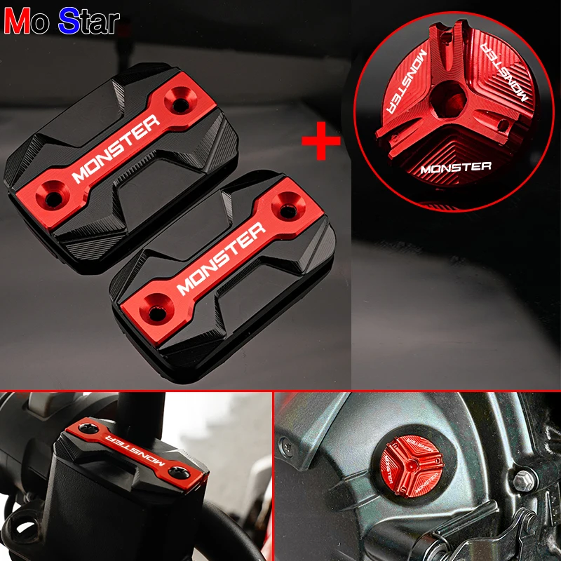 

MONSTER Accessories Motorcycle Front Brake Fluid Tank Cap & Filling Port Cap For DUCATI Hypermotard Monster 796 795 696 695 821