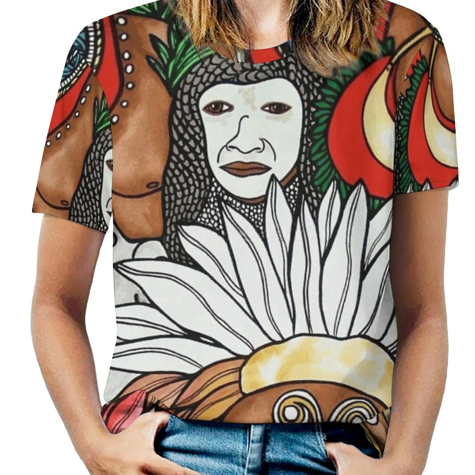 #259-Unique Png Culture Ii-Artist Nathalie Le Riche Woman'S T-Shirt Spring And Summer Printed T Shirts Crew Neck Pullover Top