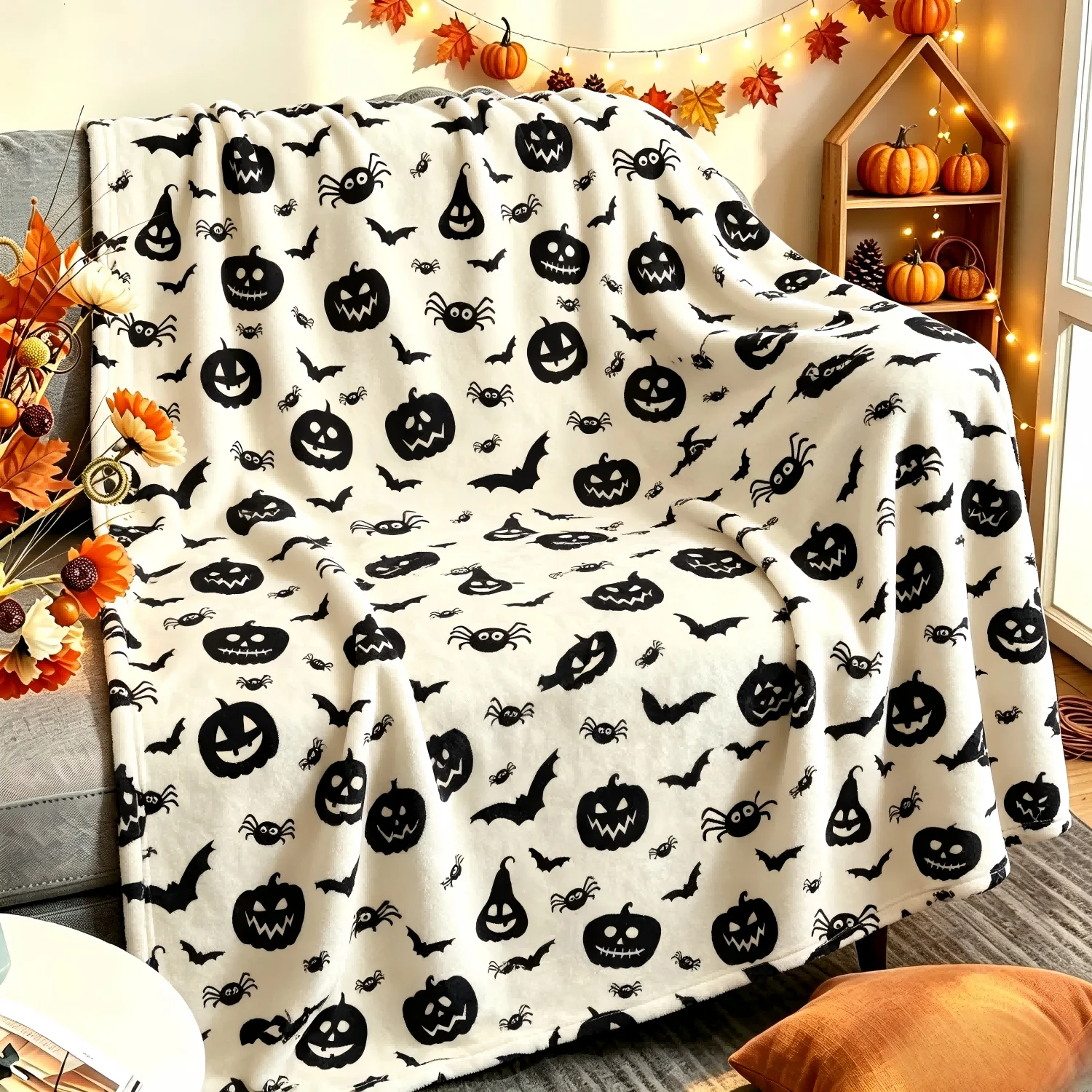1 Stück Halloween-Weihnachts-Decke für Sofa, Kürbis, Fledermäuse, Weihnachtsmann, Flanell, dünne Decken, Festtagsgeschenke, für alle vier Jahreszeiten geeignet