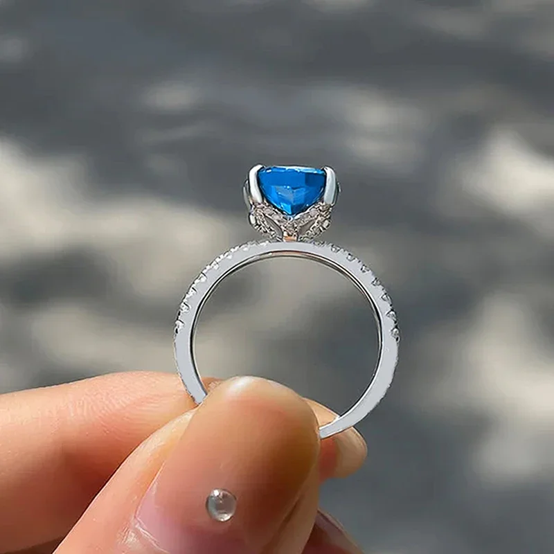 CAOSHI Unique Design Bright Sky Blue Cubic Zirconia Women Rings Wedding Engagement Accessories Anniversary Party Jewelry Gifts