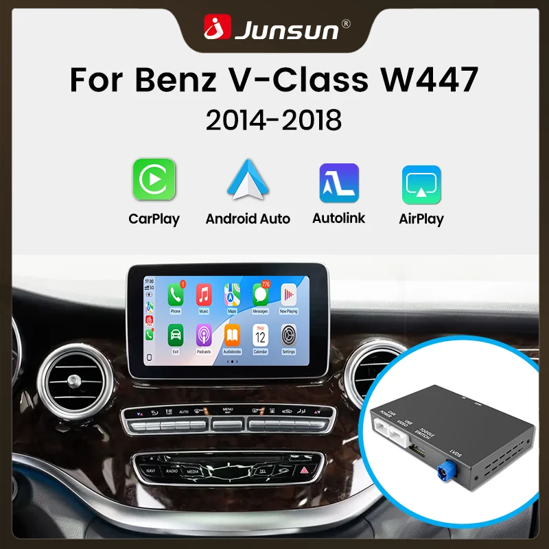 Junsun Wireless CarPlay Android Auto Decoder-Modul für Benz V-Klasse W447 2014-2018 NTG 5.0 Bluetooth Airplay Mirror Link GPS-Navigation