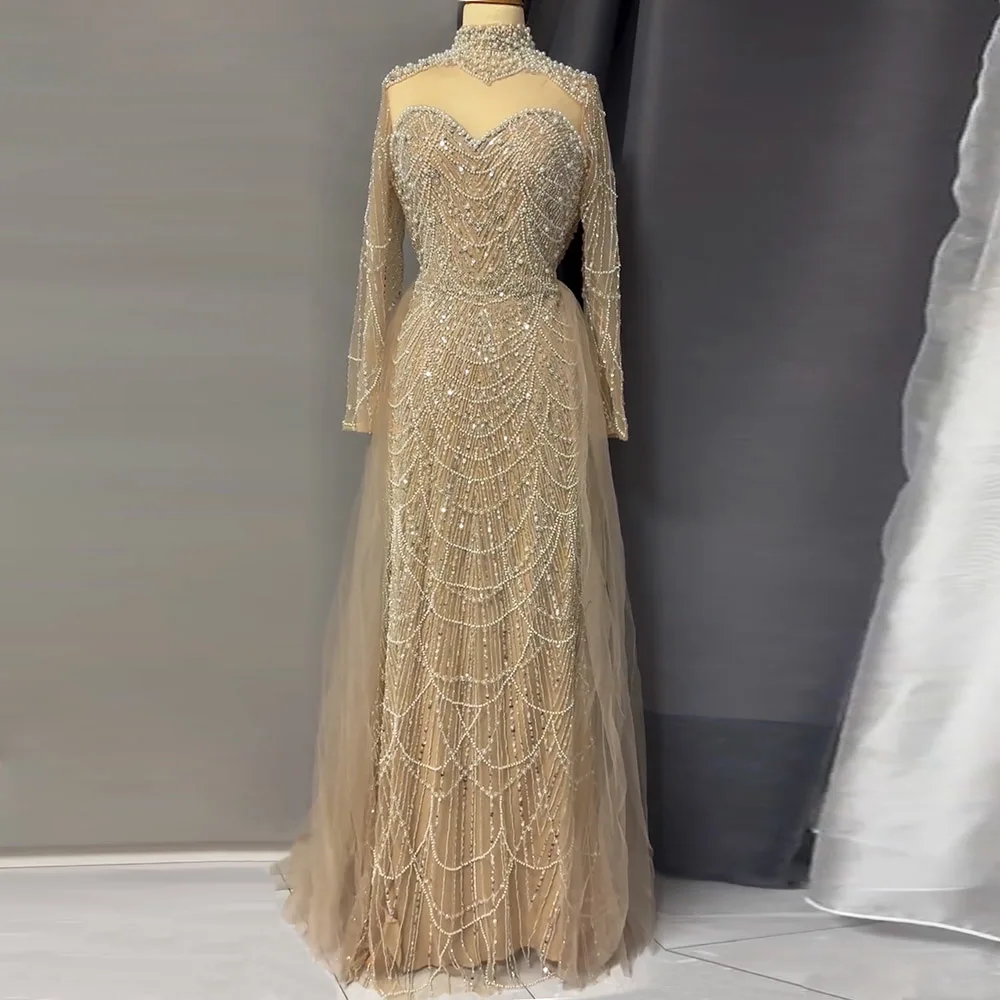 

Alinovia Вечернее платье русалки с жемчугом и съемной юбкой, торжественное платье с длинными рукавами для выпускного вечера, свадьбы, вечеринки, женщины, 2025 по индивидуальному заказу