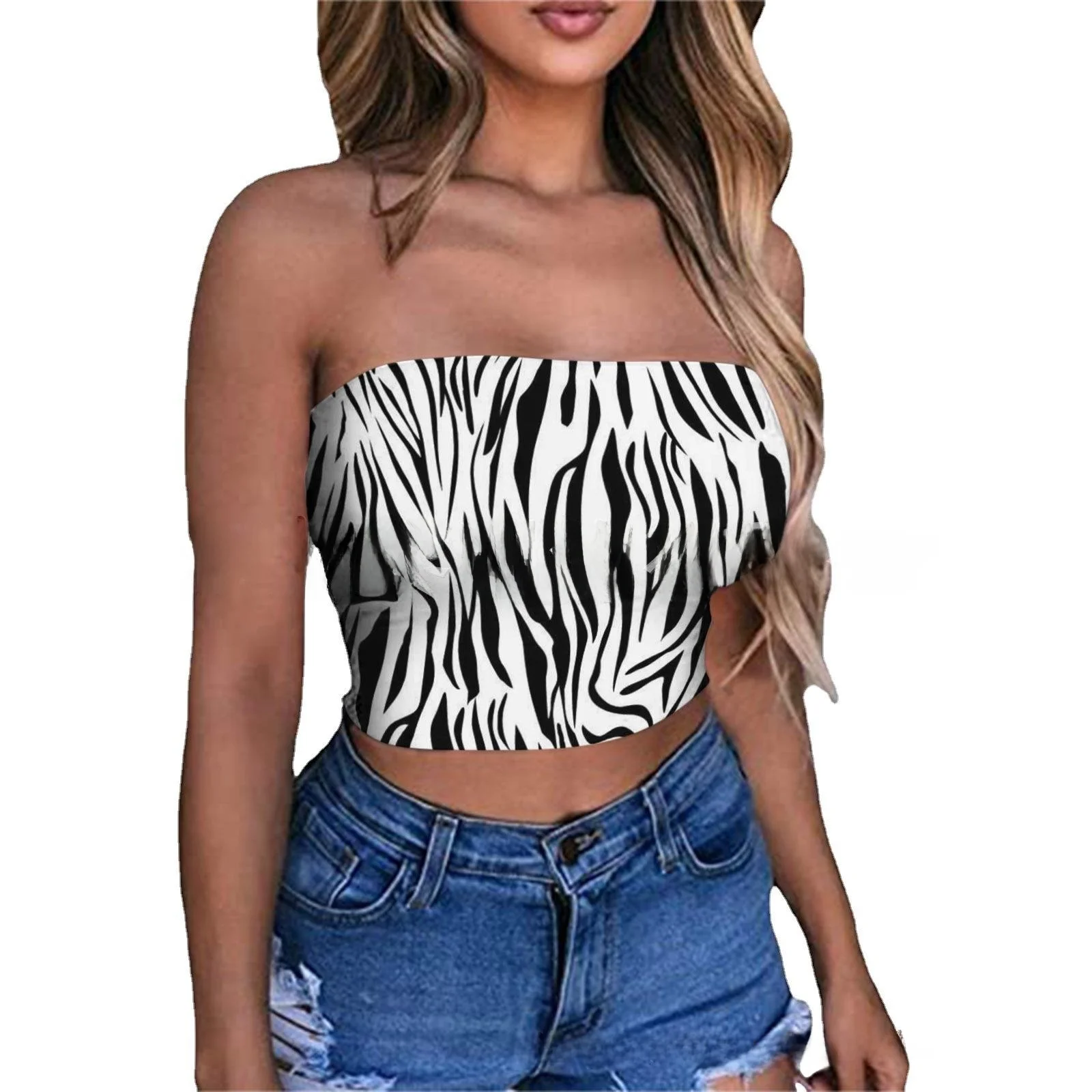 Canotta da donna in cotone con stampa sportiva colorata avvolgente sul petto, vestibilità aderente, oulder Bared ort Sle, abbigliamento interno