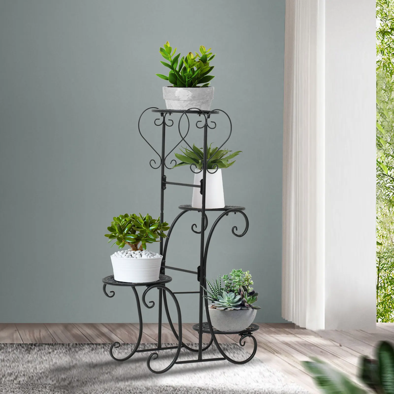 

4 Tier Metal Flower Pot, Plant Stand Display Shelf, Multilayer Rack, Indoor Outdoor, Iron Classic European Style Shelf