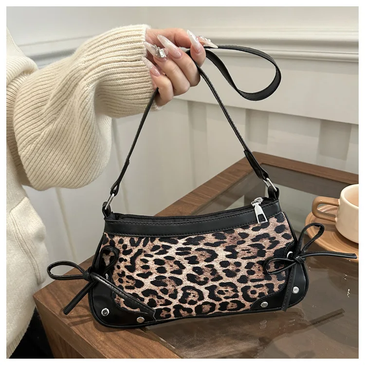 Neue Achselhöhle Tasche Trendy Schulter Tasche für Frauen Süße Doppel Bogen Handtasche Damen Tasche Retro Mode Weibliche Leopard Print Schulter Tasche – Detail 16