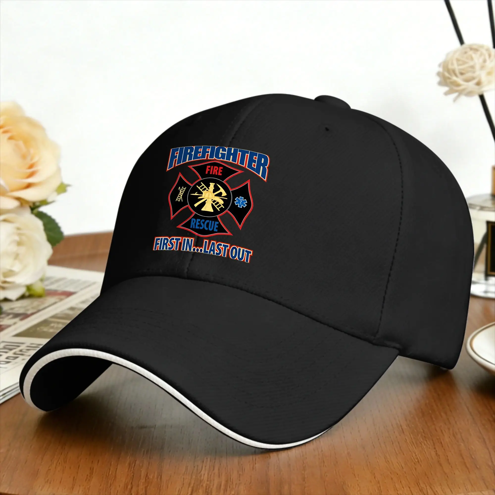 Firefighter First In Last Out  Fire Department Maltese Cross Sun Baseball Cap Summer y2k Hats For Female Male Baseball Caps