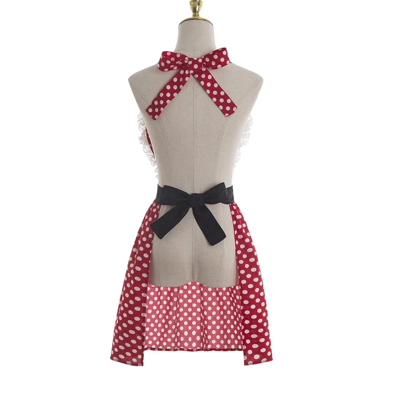 Lovely Sweetheart Red Retro Kitchen Aprons Woman Girl Cotton Polka Dot Cooking Salon Vintage Apron Dress Christmas