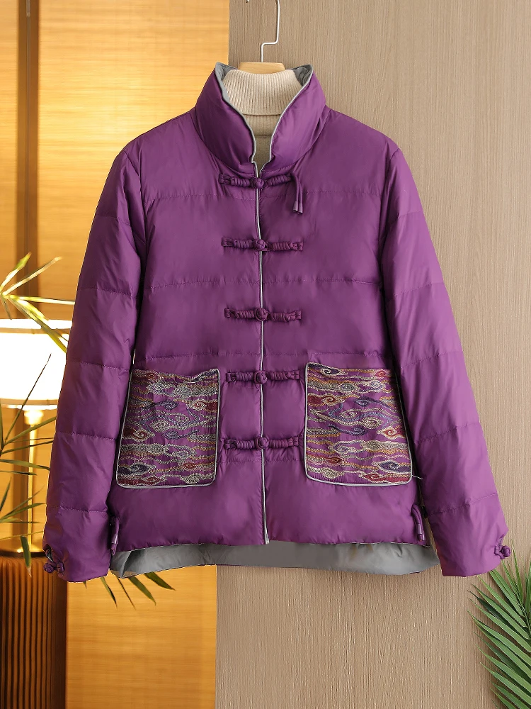 パープルママダウン Jaet 女性の冬用オルトニューチャイニーズ Sle スタンドカラーブレッドコート快適な軽量レギュラー Sve