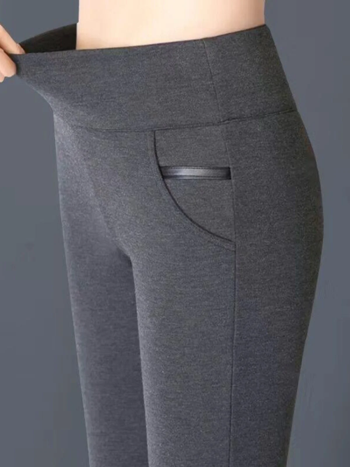 High Waist Thiened Elastic Fce Lined Casual Pants for Older Women Autumn Winter Straight Leg Pants Loose Fit Trousers