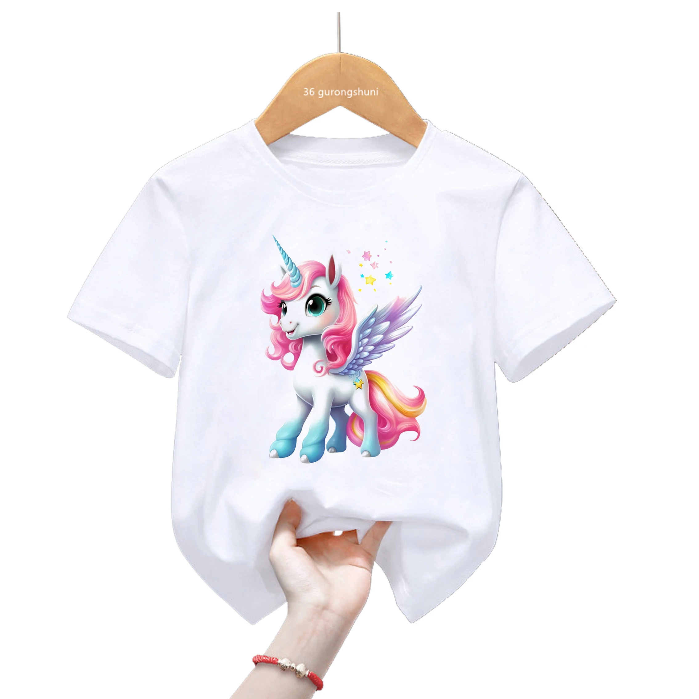 Kawaii bunte Regenbogen Einhorn T-Shirt Geburtstags torte Jungen Mädchen Geburtstags geschenk T-Shirt Baby Kinder Kleidung Kurzarm Top