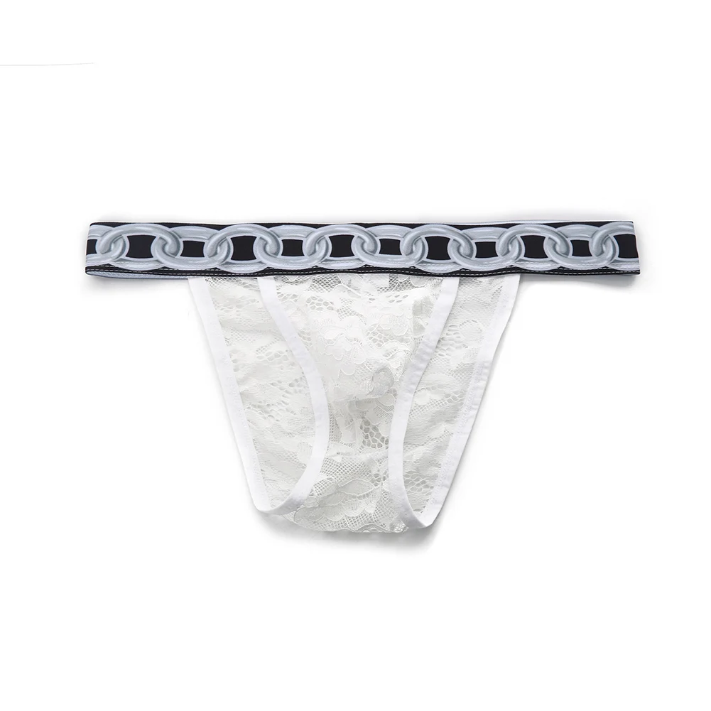 For Intimate Occasions Men Sexy Briefs Lace Underwear Hollow Design Side High Cut U-shaped Pouch Stretch Nylon Spandex