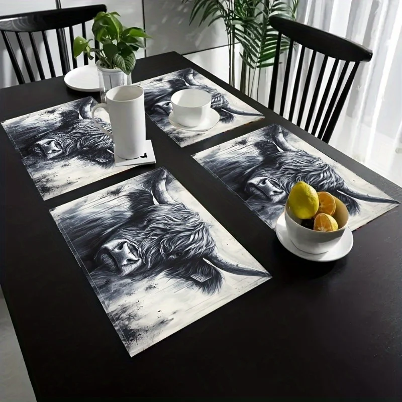 2/4/6 قطعة من مفارش كتان البقرة الاسكتلندية | مستطيلة قابلة للغسل باليد | مثالية للمطبخ والحفلات والعطلات #2