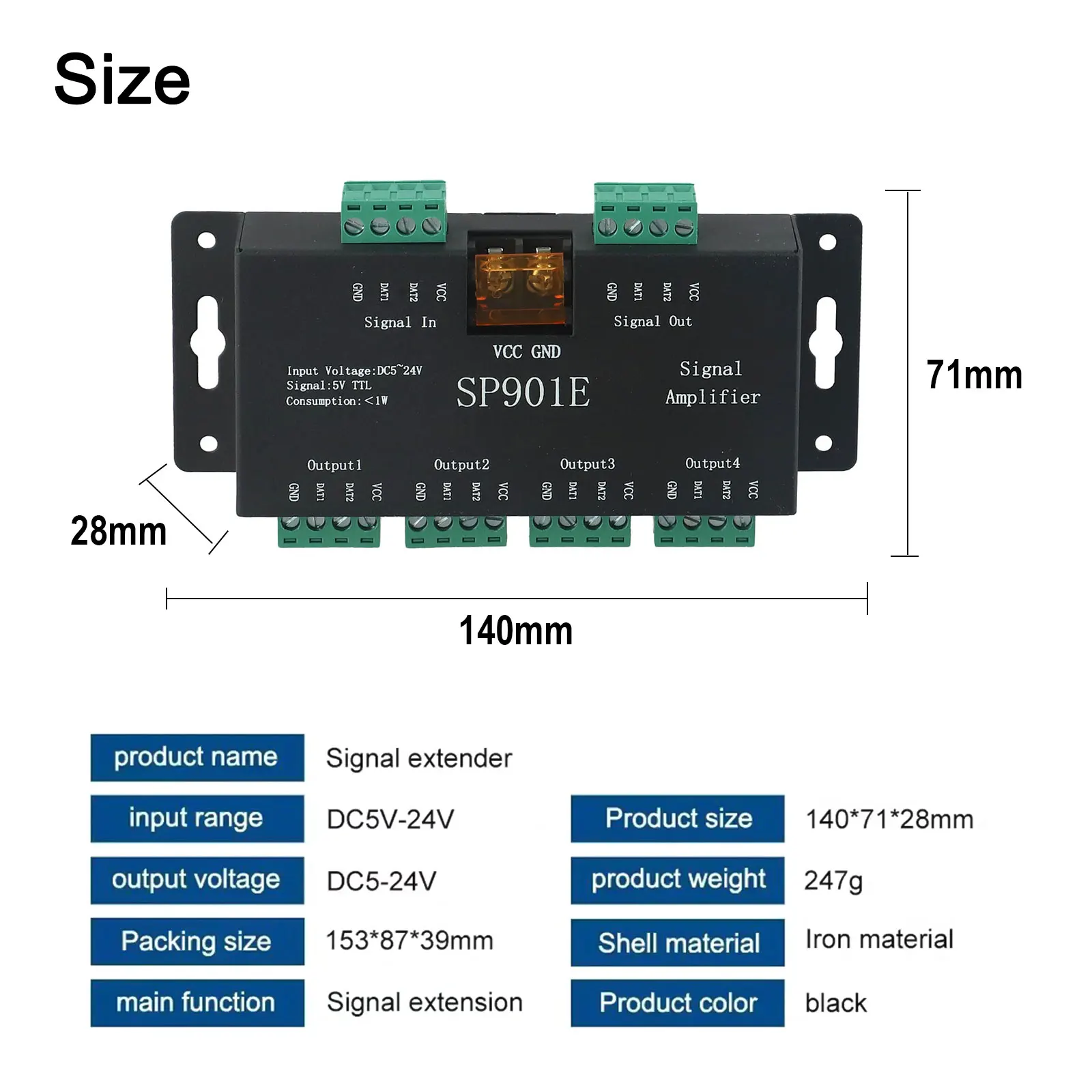 Boost Signal Transmission for Various LED Lights Single SP901E Signal Booster WS2812B WS2811 WS2813 Compatible