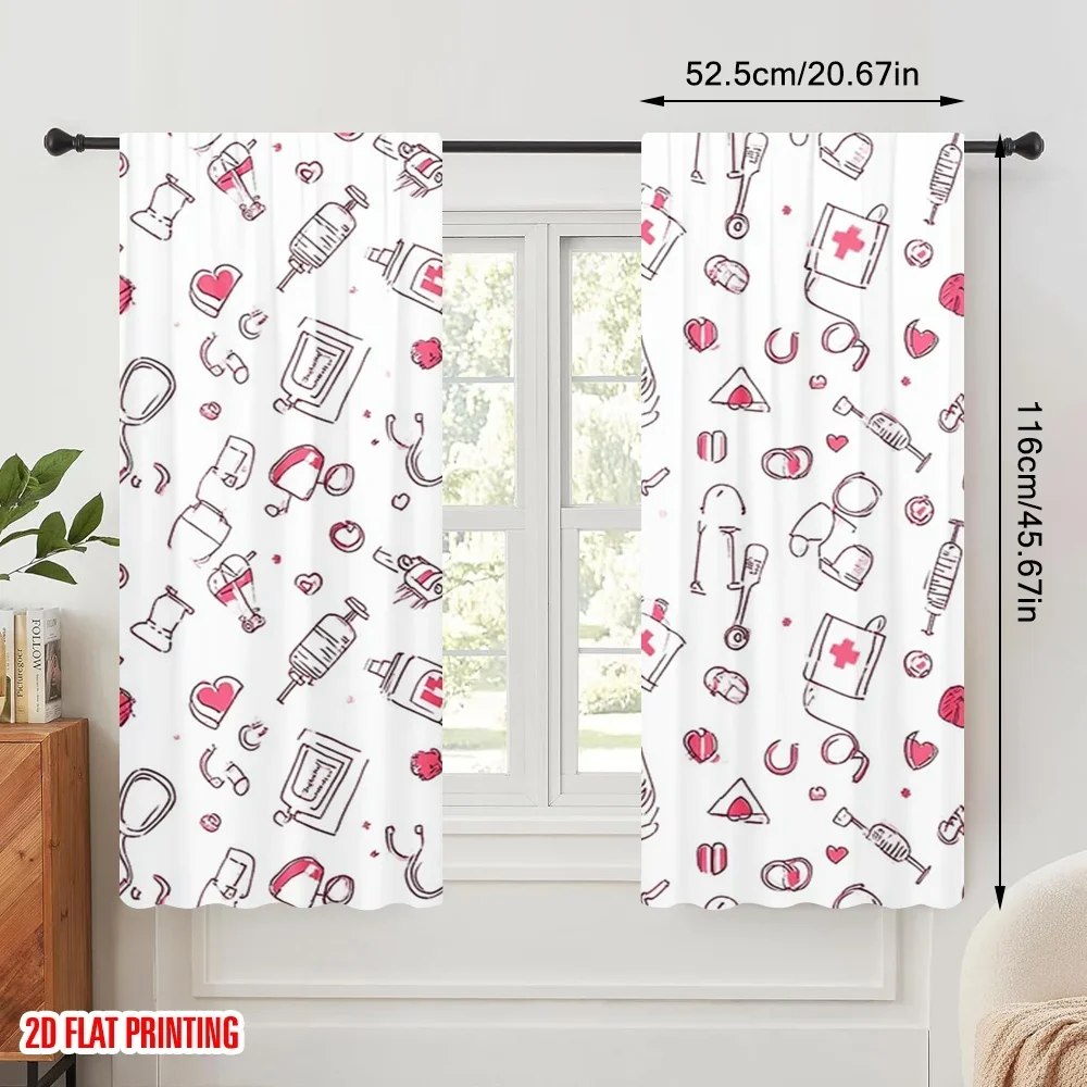 2pcs,2D plane printing Print Curtains Hospital Medical Versatile Polyester Fabric (without rod) Decorations For Home Ldeal for