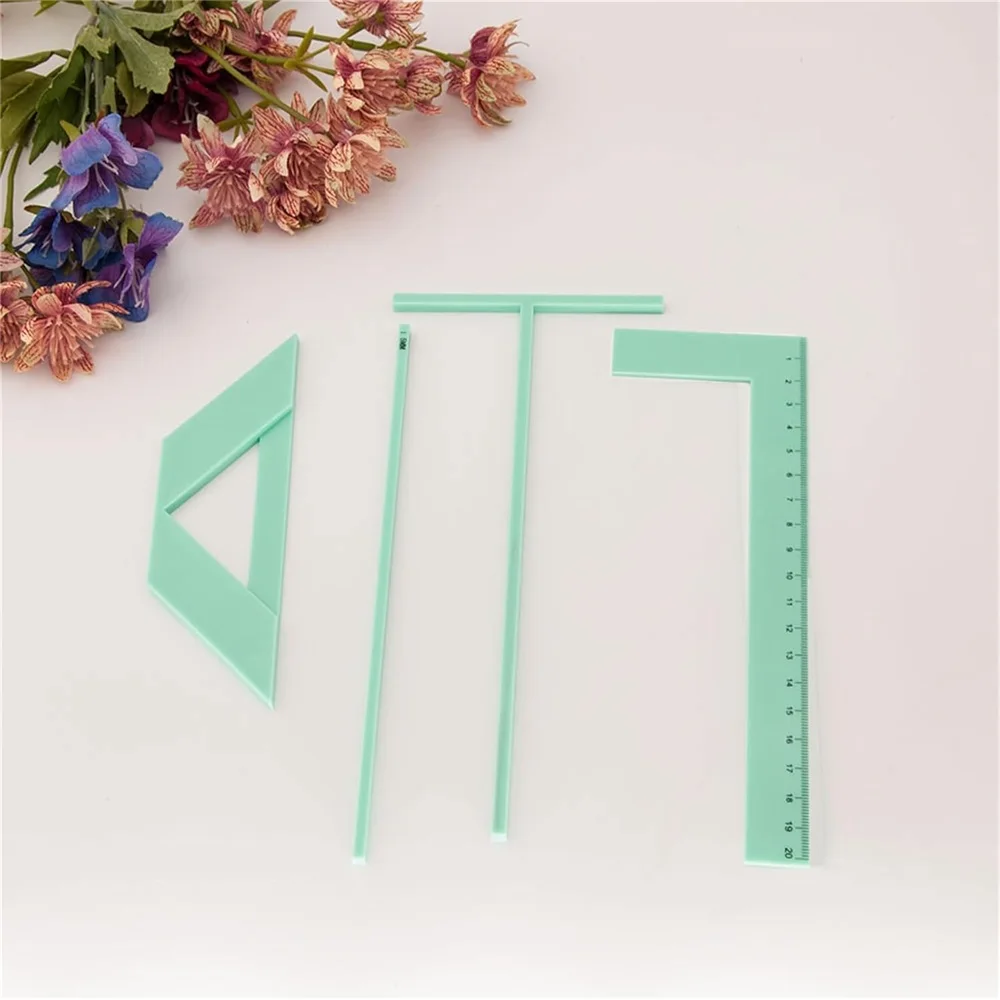 4Pcs/Set Bookbinding Ruler Includes L Ruler T Ruler Spacing Guide Corner Cutting Square for Scrapbooking Bookbinding Album