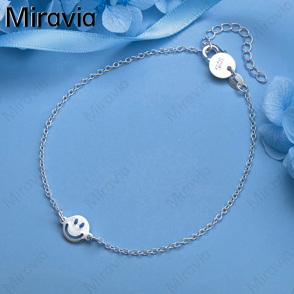 

Miravia 925 Sterling Silver Thin Chain Smiley Face Pendant Bracelet Women Fashion Charm Wedding Jewelry