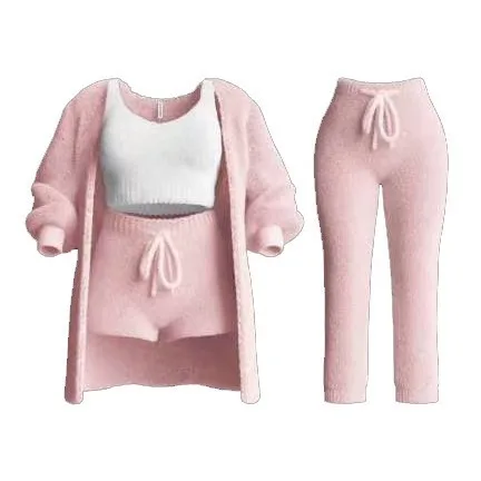 4 Pcs/Set Womens Cosy Outfits O Neck Cropped Tank Tops Long Sleeve Fleece Warm Hooded Comfortable Loungewear
