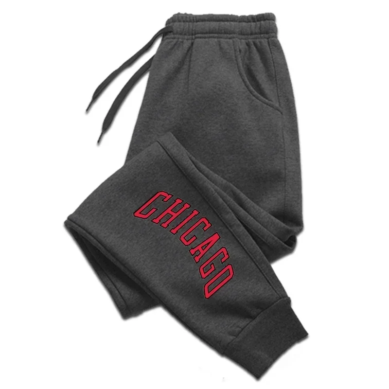 CHICAGO City Name Printed Pants Men's Running Trousers Drawstring Long Pants Fitness Outer Sweatpants Gym Wear