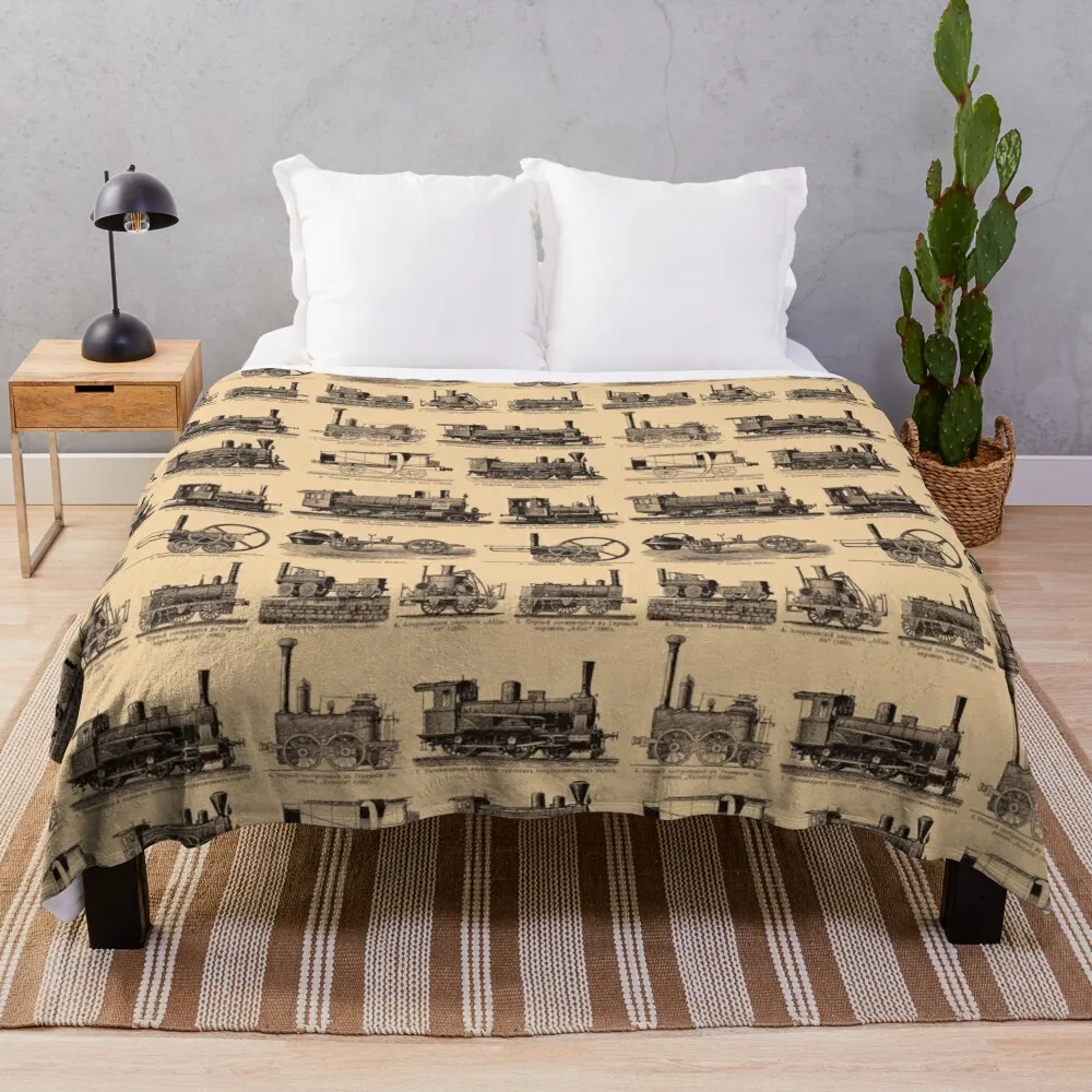 

Vintage retro steam old trains poster backpack Throw Blanket