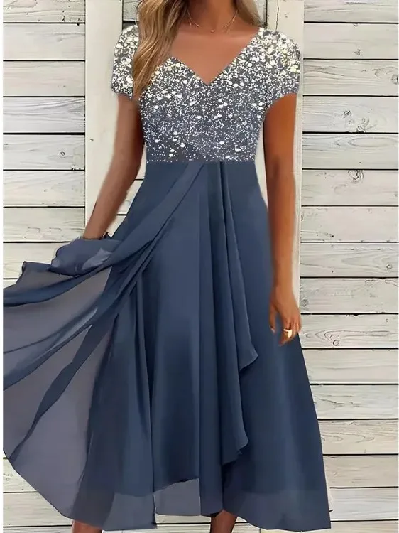 فستان نسائي شيفون أنيق مُزين بالدانتيل فستان طويل مقصوص فستان سهرة لوصيفة العروس Vestidos 2025 موضة النساء EVV8 #5